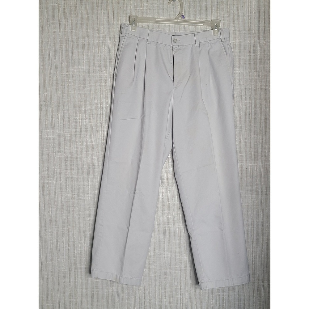 DOCKERS Mens Khaki Relaxed Fit Pleated Pants W34 L29 Cotton Polyester Blend